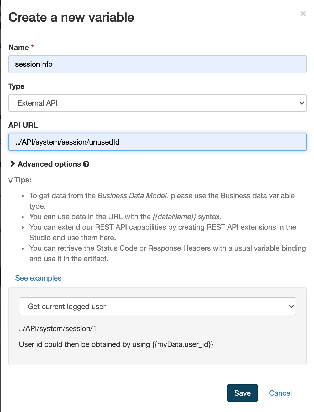 Definition of session info variable