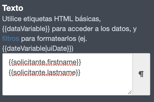 variable solicitante nombre y apellido