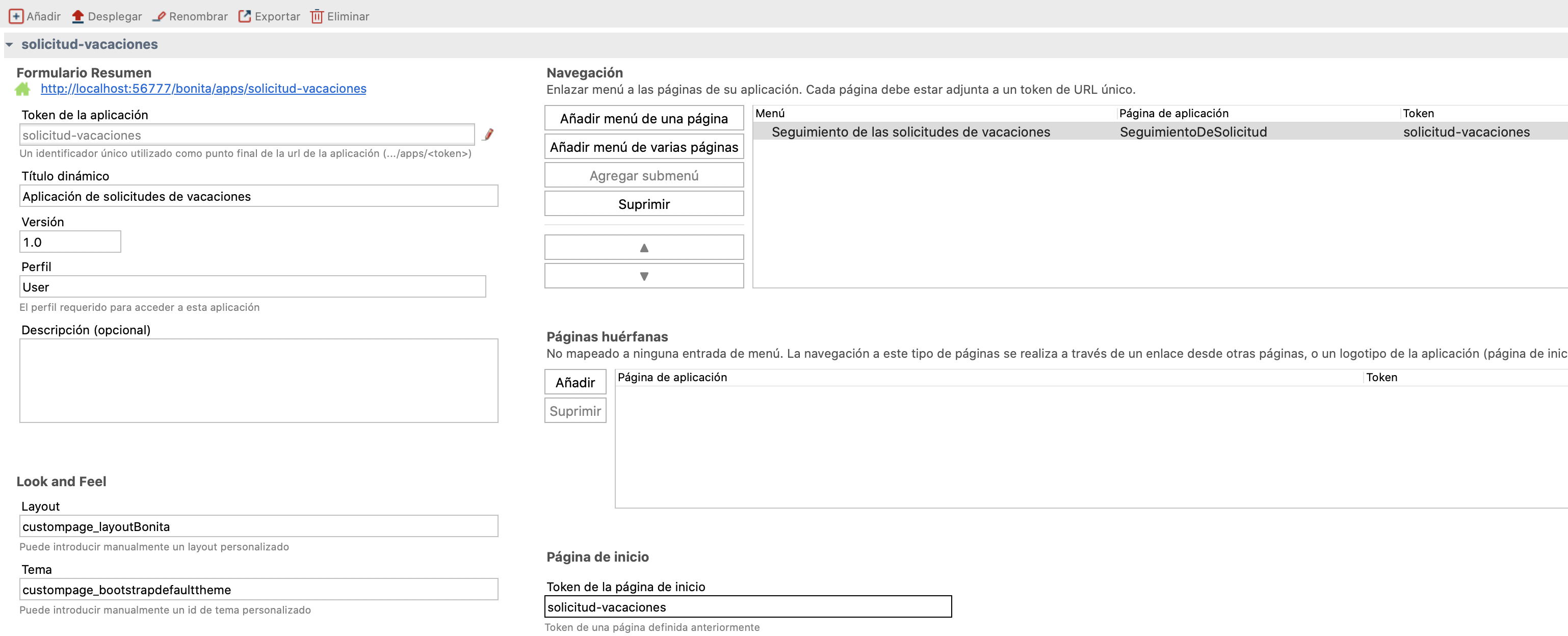 creación de una aplicación