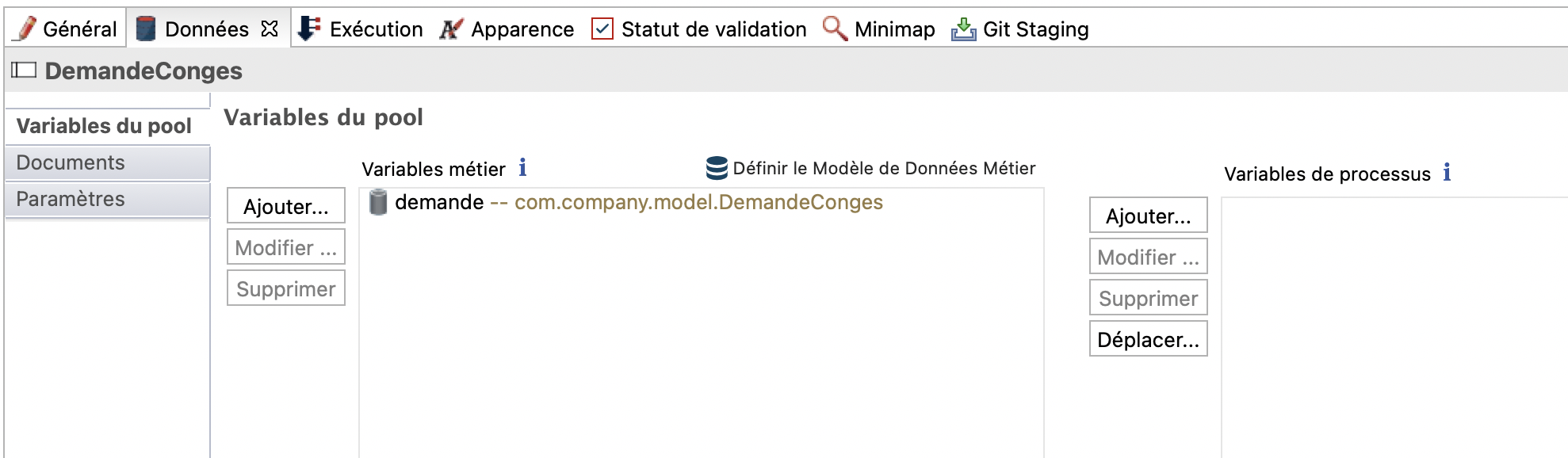 déclaration d'une variable métier