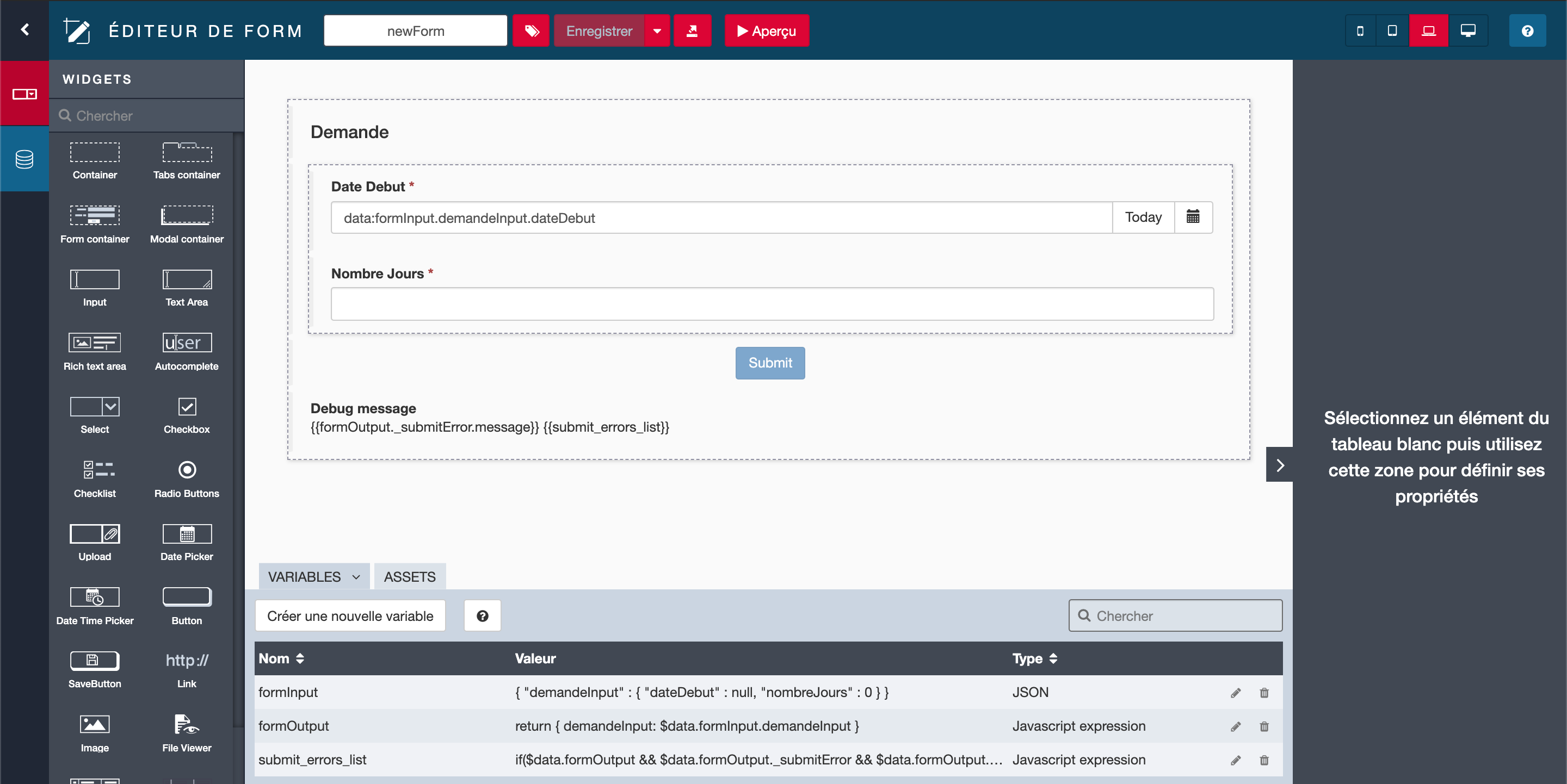 Initialisation du formulaire dans UID