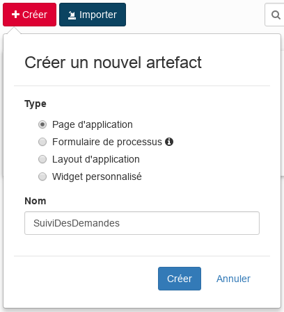 création d'une page d'application