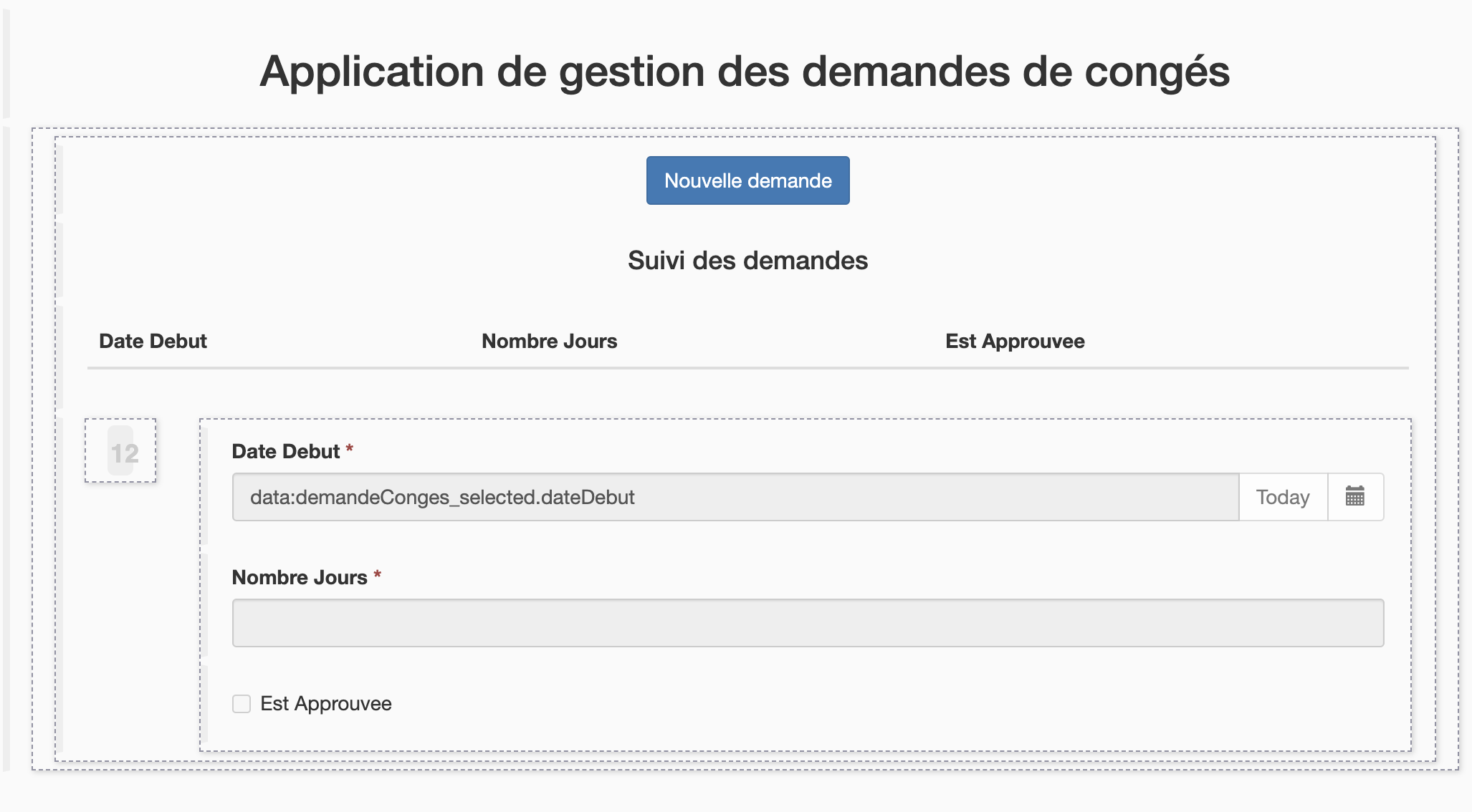 page d'application dans l'UI Designer