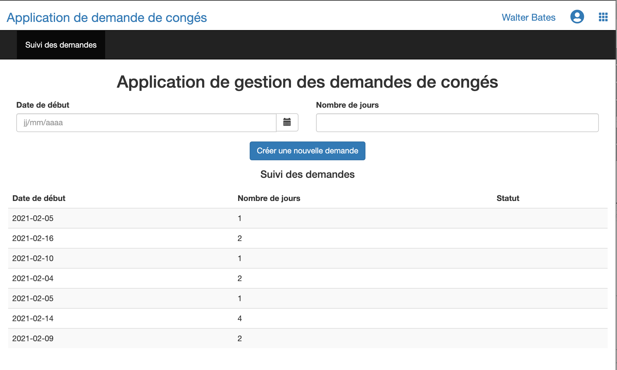 rendu de l'application