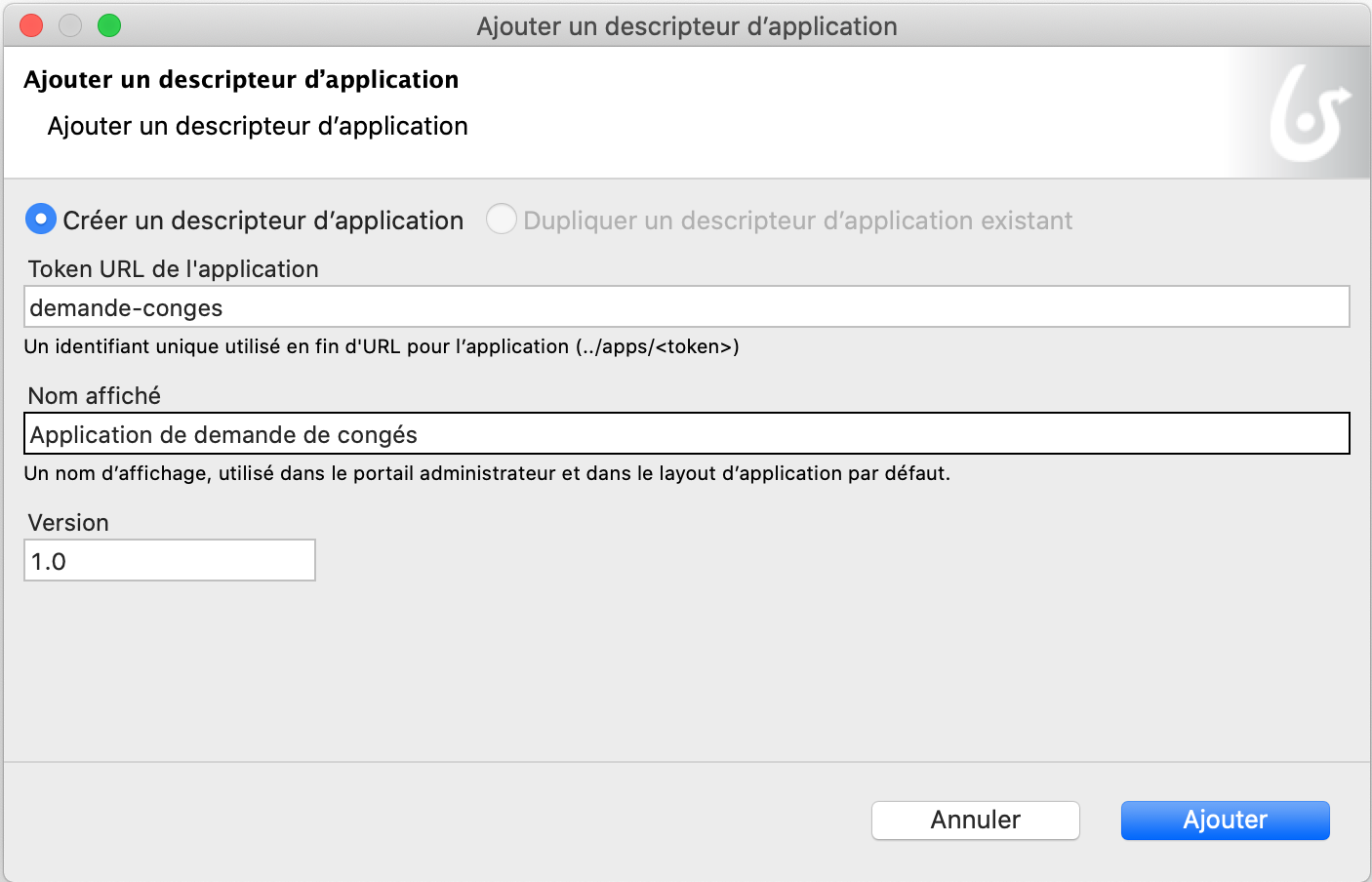 création d'une application