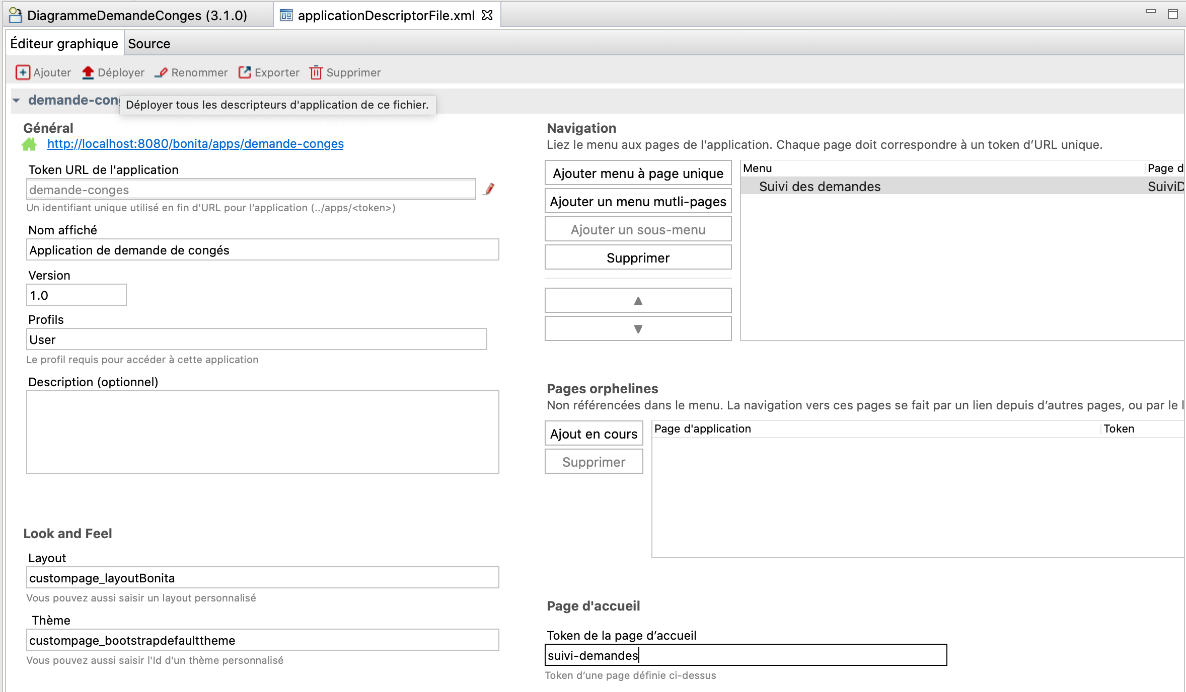 page de configuration